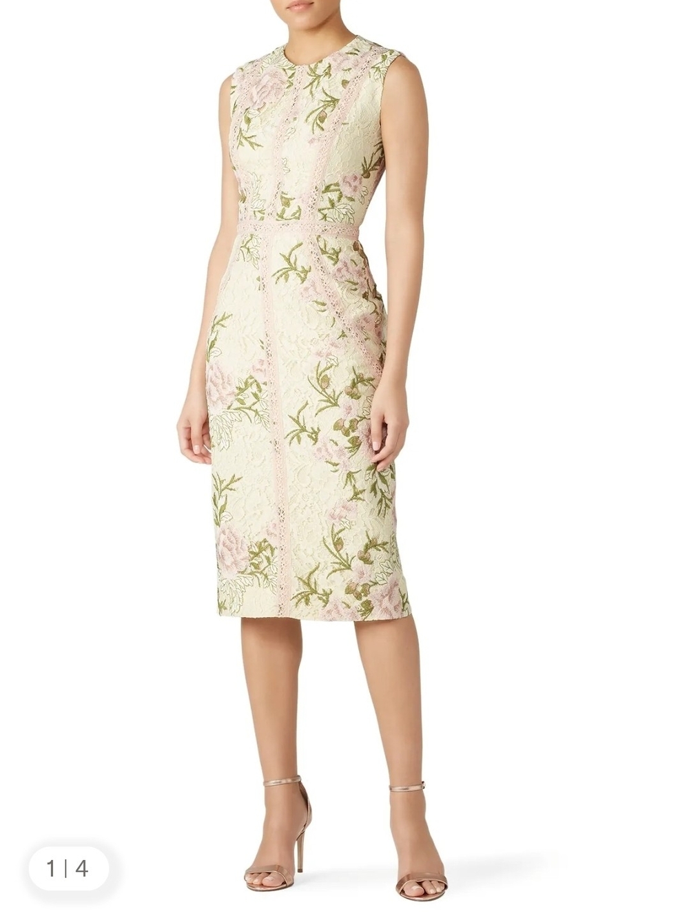 Dress the Population Floral Lace Midi Dress in Pink and Cream - Size XXL (14/16)